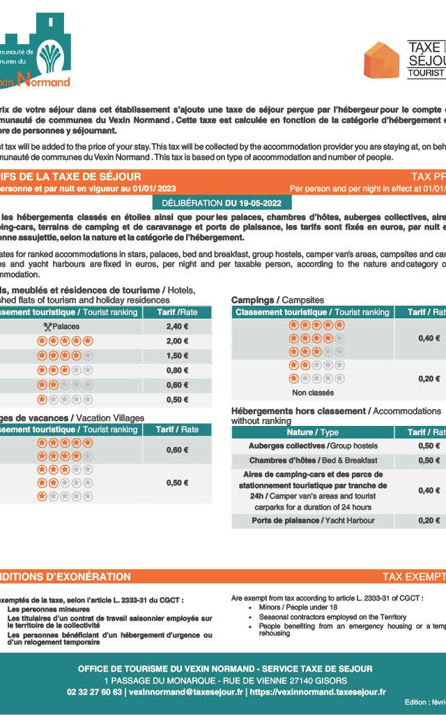 Tarifs Taxe De Sejour Fixes Cc Vexin Normand