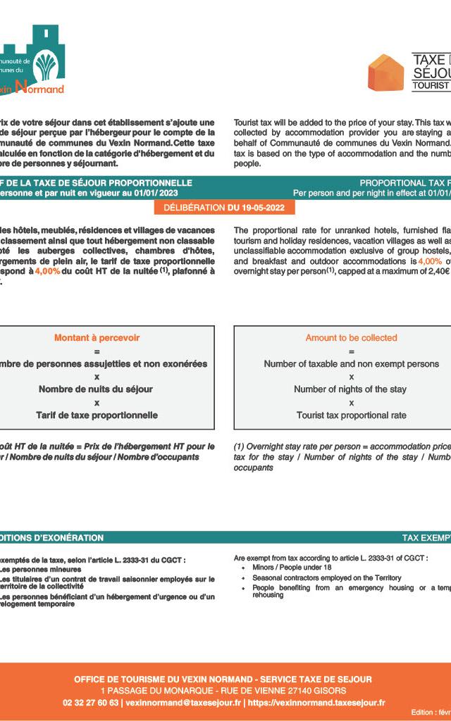 Tarifs Taxe De Sejour Proportionnelle Cc Vexin Normand